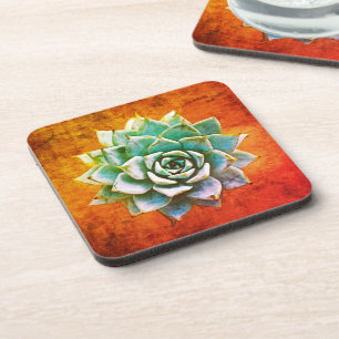 Succulente Waterverf op Oranje roest Bier Onderzetter