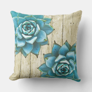 Succulente Waterverf op Shabby Wood Buitenkussen