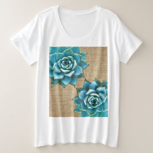 Succulente Waterverf op Tan Burlap Grote Maat T-shirt