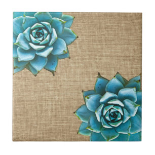 Succulente Waterverf op Tan Burlap Tegeltje