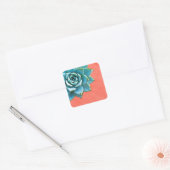 Succulente Waterverf Oranje kant Vierkante Sticker (Envelop)