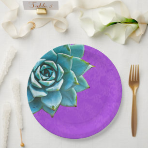 Succulente Waterverf Paarse kant Papieren Bordje