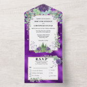 Succulente waterverf pauw kleuren chique bruiloft all in one uitnodiging (Binnen)