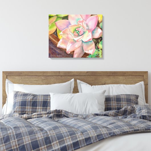 Succulente Waterverf van Debra Lee Baldwin Canvas Afdruk (Insitu (Slaapkamer))