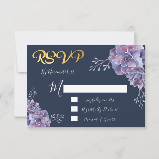 Succulente waterverf Wedding-reactiekaarten RSVP (Voorkant)