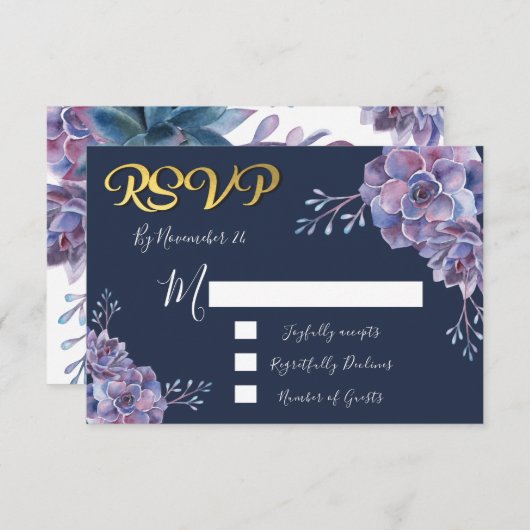 Succulente waterverf Wedding-reactiekaarten RSVP (Voorkant / Achterkant)