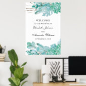 Succulente welkomstteken. Mint bruiloft floral Poster (Thuiskantoor)