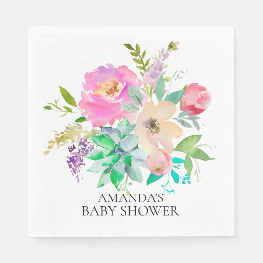 Succulenten & Bloemen Douche Papier Servetten (Voorkant)