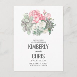 Succulenten Bloemen Roze Boeket Save the Date Aankondigingskaart