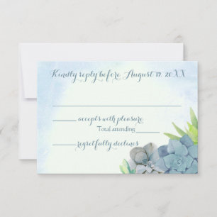 Succulenten Bruiloft Blauwe Waterverf RSVP Kaartje