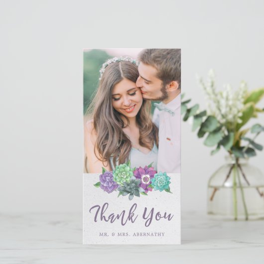 Succulenten Bruiloft Dank u kaart | Lavendel (Staand voorkant)