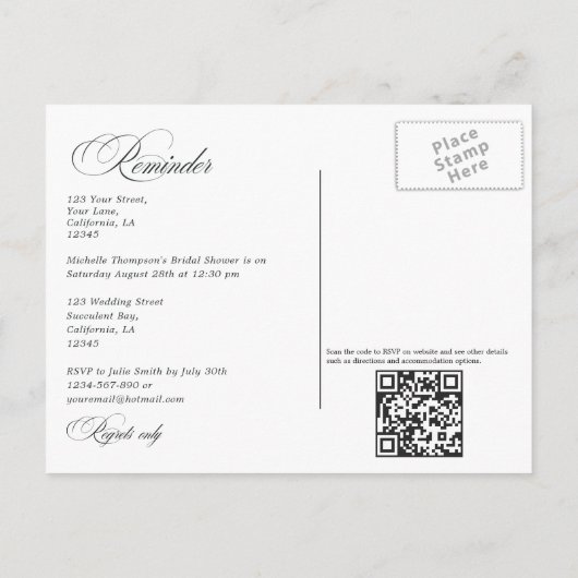Succulenten Bruiloft Reminder QR Code Rsvp Pos Briefkaart (Achterkant)