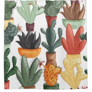 Succulenten, cactussen: schattig bloemmotief. douchegordijn
