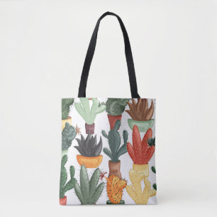 Succulenten, cactussen: schattig bloemmotief. draagtas