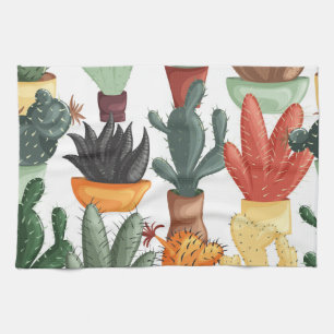 Succulenten, cactussen: schattig bloemmotief. theedoek