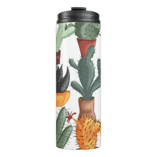 Succulenten, cactussen: schattig bloemmotief. thermosbeker