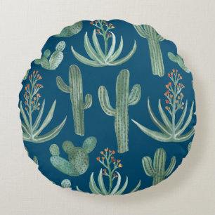 Succulenten en saguaro cacti-planten op blauw rond kussen