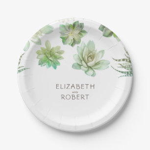 Succulenten groen bruiloft papieren bordje