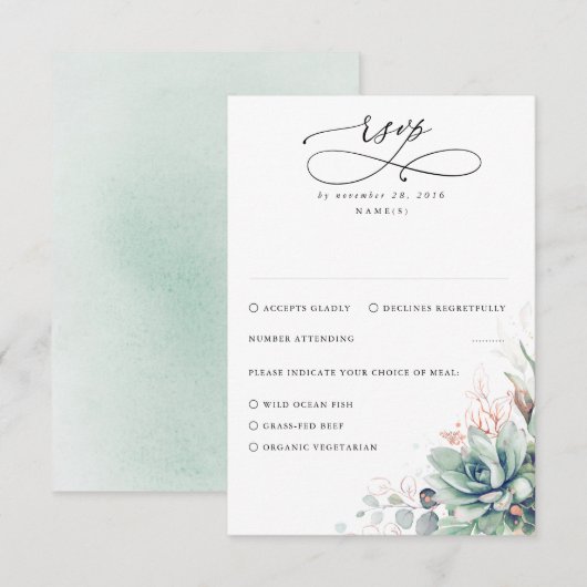 Succulenten groen en Roos gouden bruiloft RSVP Kaartje (Voorkant / Achterkant)