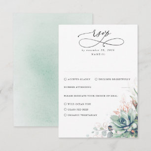 Succulenten groen en Roos gouden bruiloft RSVP Kaartje