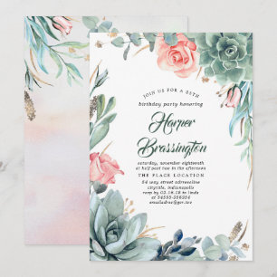 Succulenten Groen en Roze Rose Verjaardagsfeestje Kaart