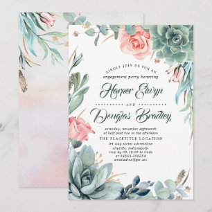 Succulenten Groen en Roze Rose Verlovingsfeest Kaart
