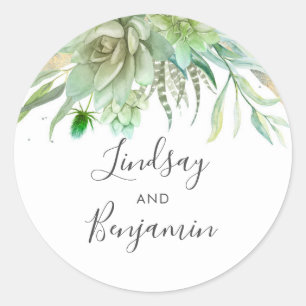 Succulenten groen gouden bruiloft ronde sticker