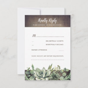 Succulenten Groen Rustiek Land Bruiloft RSVP Kaartje