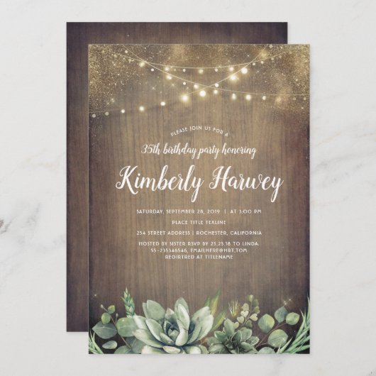 Succulenten groen rustiek land verjaardag kaart (Voorkant / Achterkant)