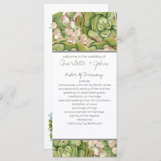 Succulenten in lantaarn Rustieke Bruiloft programm Programma (Voorkant / Achterkant)