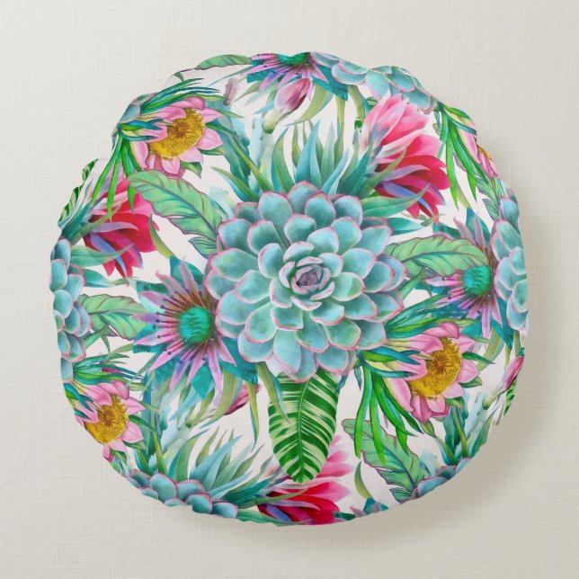 Succulenten tropische tuin rond kussen (Voorkant)