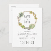 Succulenten, Twigs en Stenen | Datum opslaan Briefkaart (Voorkant / Achterkant)