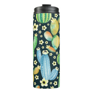 Succulenten Waterverf Cactus Bloemenpatroon Thermosbeker