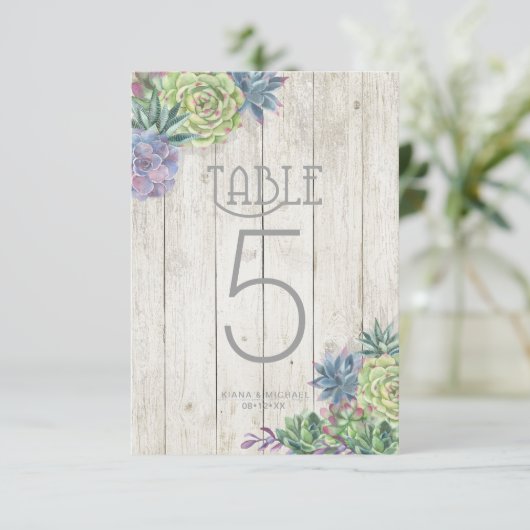 Succulentes et numéros de table en bois rustique I (Debout devant)