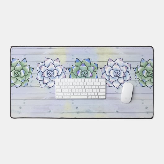 Succulentes sur fond de planche de bois (Clavier et souris)