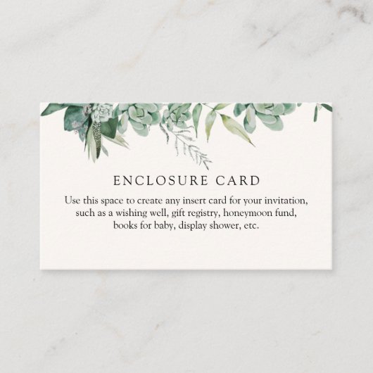 Succulents and Eucalyptus Enclosure Card Informatiekaartje (Voorkant)