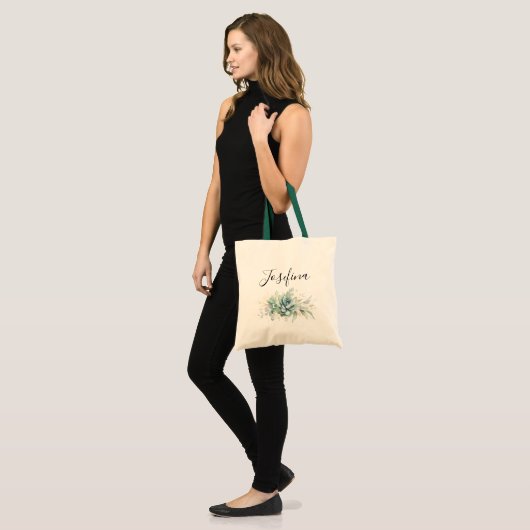 Succulents and Gold Greenery Elegant Script Name Tote Bag (Voorkant (model))