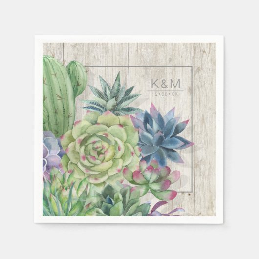 Succulents and Rustic Wood Wedding Border ID515 Servet (Voorkant)