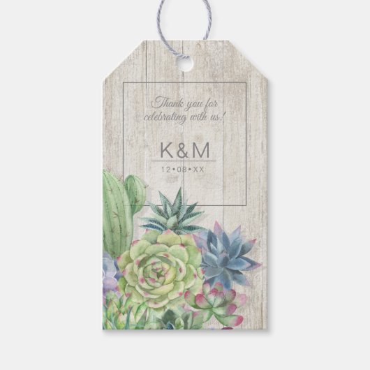 Succulents and Rustic Wood Wedding ID515 Cadeaulabel (Voorkant)