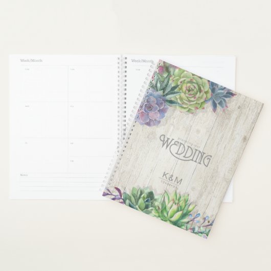 Succulents and Rustic Wood Wedding ID515 Planner (Display)