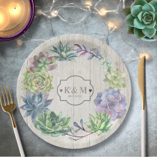 Succulents and Rustic Wood Wedding Wreath ID515 Papieren Bordje