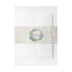 Succulents and Rustic Wood Wedding Wreath ID515 Uitnodigingen Wikkel