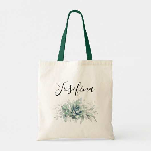 Succulents and Silver Greenery Elegant Script Name Tote Bag (Achterkant)