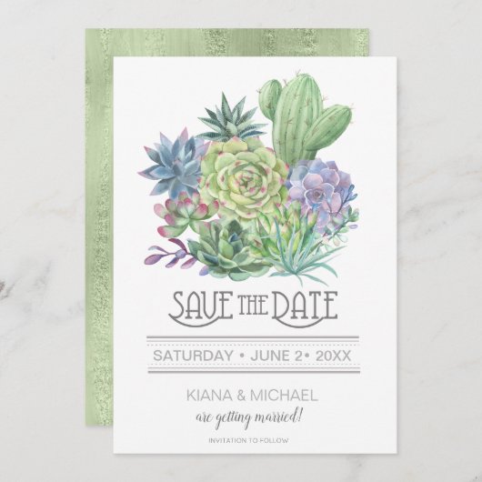 Succulents and Sparkle sparen de Datum Groene ID51 Kaart (Voorkant / Achterkant)