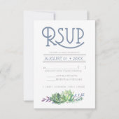 Succulents and Sparkle Wedding RSVP Blue ID515 (Voorkant)