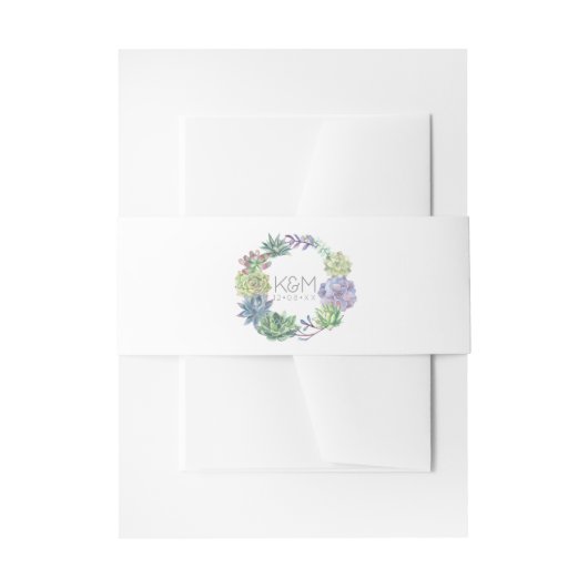 Succulents and Sparkle Wedding Wreath ID515 Uitnodigingen Wikkel (Voorkant Voorbeeld)