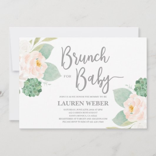 Succulents baby shower brunch fille Invitation (Devant)