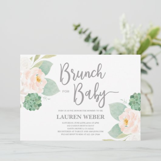 Succulents baby shower brunch fille Invitation (Debout devant)