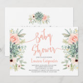 Succulents baby shower fille invitation (Devant / Derrière)