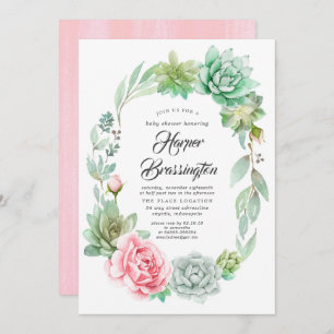 Succulents Baby shower Invitation fille